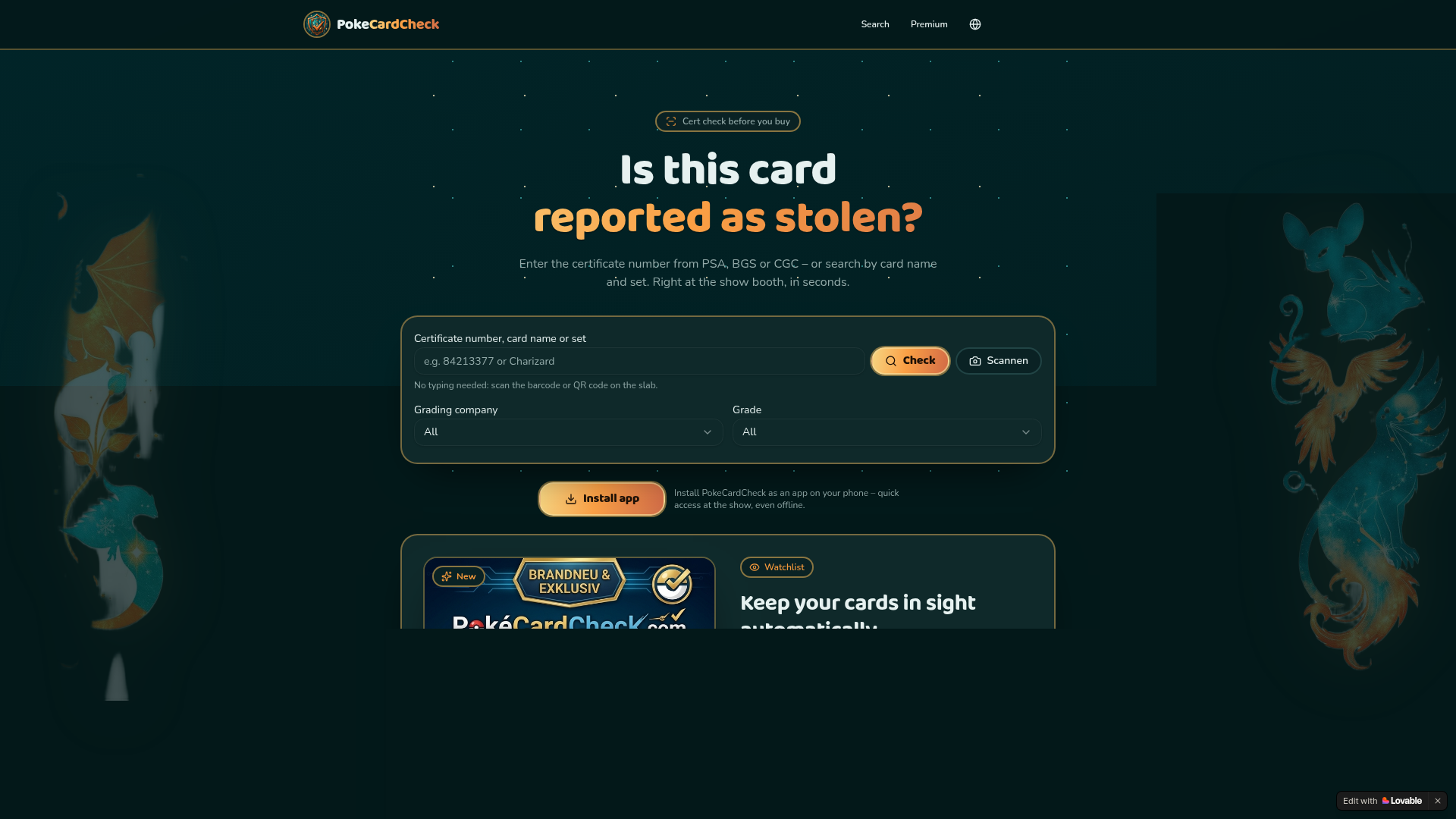 Vorschau der Partnerseite PokeCardCheck.com